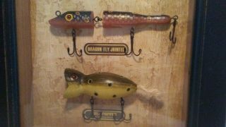 Vintage Wooden Fishing Lures In Wood Framed Shadow Box Estate Find 4