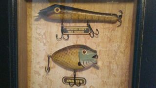 Vintage Wooden Fishing Lures In Wood Framed Shadow Box Estate Find 7
