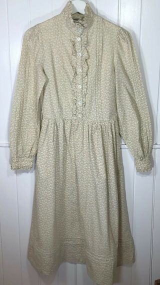 Laura Ashley Vtg Size 10 70’s Pleated High Neck Ruffle Prairie Victorian Dress