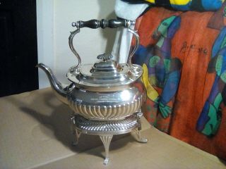 Antique Silver Plate Spirit Kettle On Stand With Burner - John Gilbert & Sons.