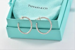 Limited Tiffany & Co Sterling Silver Paloma Picasso Hammered Hoop Earrings RARE 9