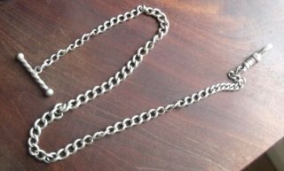 Antique Sterling Silver Long Slender Pocket Watch Chain.