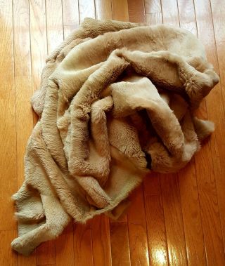 Real Soft Tan Fur Throw Rug/ Blanket Skin 54 " X 74  Vintage