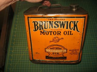 Vintage Oil Gas Advertising Metal Two Gallon Can Brunswick Motor Oil Old Early