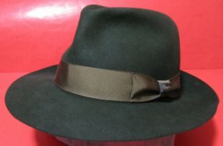 Vtg Borsalino Alessandria Beaver Felt Size 7 - 3/8 Fedora Hat Forest Green Italy