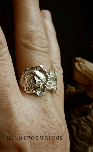 VERY PRETTY SILVER SPOON RING WITH ROSE DETAIL THE PERFECT GIFT IDEA 4