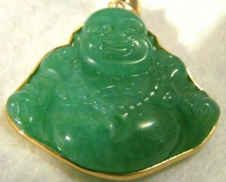 VINTAGE ? CARVED GREEN JADE Buddha INTAGLIO GOLD Pendant. 3