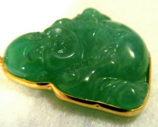 VINTAGE ? CARVED GREEN JADE Buddha INTAGLIO GOLD Pendant. 5