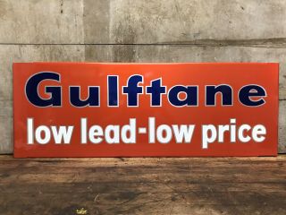 Vintage Gulf Gulftane Low Lead Gas Double Sided Metal Sign Oil Service Station