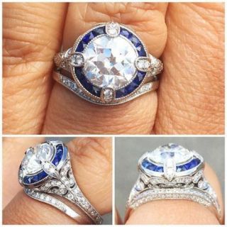2.  5 Ct Diamond Vintage Edwardian Antique Engagement Filigree Ring Era 1837 