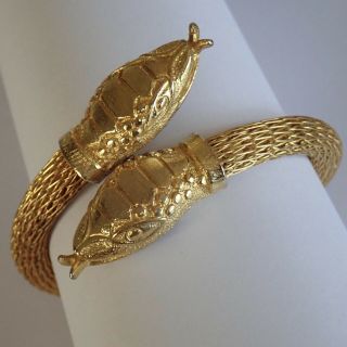 Vintage Gold Plate Mesh Double Snake Head Bracelet
