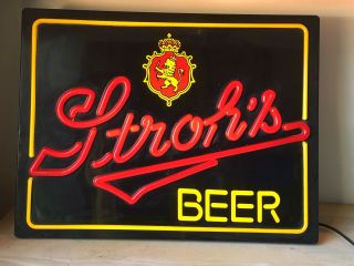 Vintage Stroh’s Beer Electric Bar Sign - Red & Yellow On Black - Electric