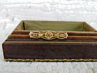 Estate 14k Art Nouveau Amethyst Green And Yellow Gold Brooch Pin