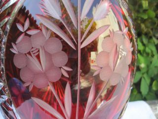 VINTAGE BOHEMIA GOLD RUBY FLOWER CUT 24 LEAD CRYSTAL JAR SHAPE VASE 12 