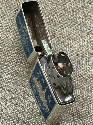 Vintage Sterling Silver & Blue Enamel Dragon Boat Siam Lighter 6