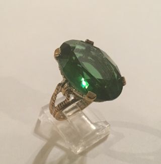 Vintage Panetta Ring Sz 6.  25 Cocktail Ring Faux Emerald Solitaire Bling Ring