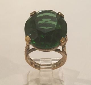 Vintage Panetta Ring Sz 6.  25 Cocktail Ring Faux Emerald Solitaire Bling Ring 2