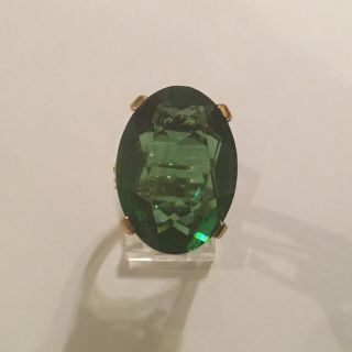 Vintage Panetta Ring Sz 6.  25 Cocktail Ring Faux Emerald Solitaire Bling Ring 3