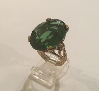 Vintage Panetta Ring Sz 6.  25 Cocktail Ring Faux Emerald Solitaire Bling Ring 4