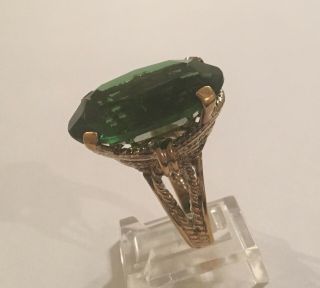 Vintage Panetta Ring Sz 6.  25 Cocktail Ring Faux Emerald Solitaire Bling Ring 5