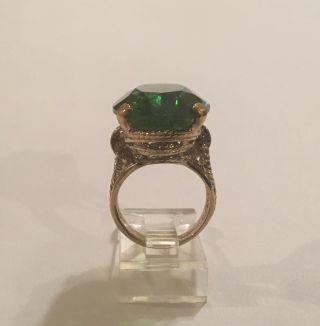 Vintage Panetta Ring Sz 6.  25 Cocktail Ring Faux Emerald Solitaire Bling Ring 6