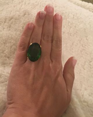Vintage Panetta Ring Sz 6.  25 Cocktail Ring Faux Emerald Solitaire Bling Ring 7