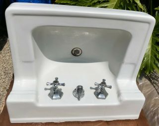 Vintage 1953 Standard White Bathroom Sink Shelf Back,  Faucets 2
