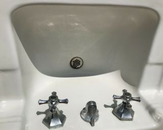 Vintage 1953 Standard White Bathroom Sink Shelf Back,  Faucets 3