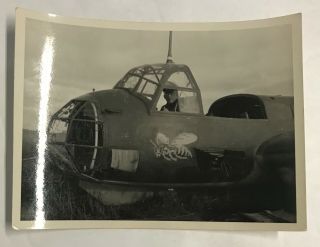 WWII Snapshot Photograph Soldier Sitting In Crashed JU - 88 2