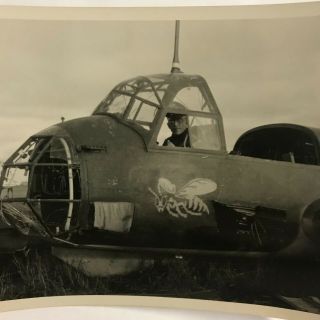 WWII Snapshot Photograph Soldier Sitting In Crashed JU - 88 3