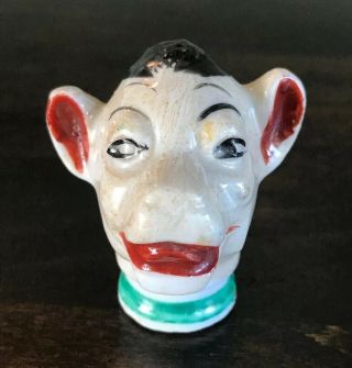 Vintage Porcelain Cane Topper Monkey Figural Animal Carnival Circus 2 "