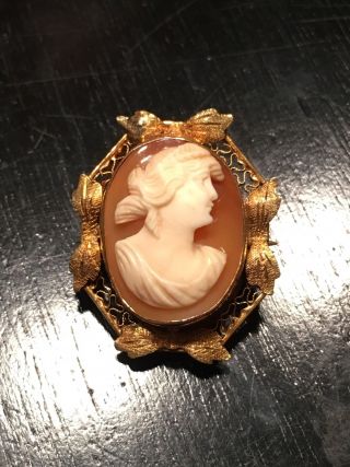 10k Yellow Gold Cameo Pin/brooch And Pendant,  Delicate Look,  Versatile