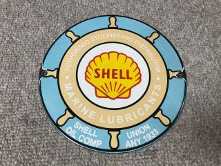 Vintage Porcelain Shell Oil Marine Lubrication Sign