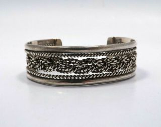Vintage Taxco Mexico Sterling Silver Woven Rope Design Cuff Bracelet,  35.  4g