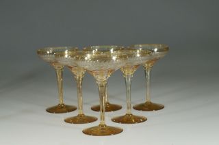 Set Of 6 Vintage Deco Czech Glass Iridescent Cocktails Saucer Champagnes C.  1930
