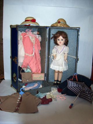 Vintage Horsman 19 " Doll W/ Many Outfits / Accessories / Umbrella/ Doll Case