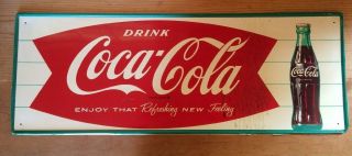 Vintage Coca Cola Fishtail Soda Pop Gas Station 32 " Metal Sign