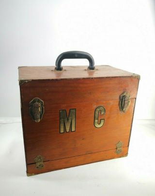 Vintage Handmade Unbranded Wooden Tackle Box Fishing Tackle Wood Hinged Mc