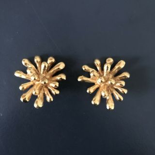 Christian Lacroix Vintage Clip On Earrings Gold Tone Anemone S1994 Large