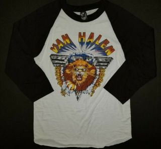 Vintage Van Halen 1982 Live Tour Shirt White Raglan Black Sleeves Men 