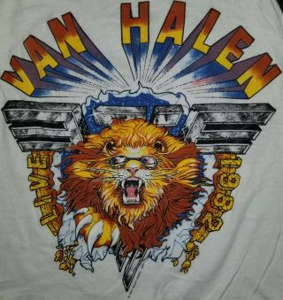 VINTAGE VAN HALEN 1982 LIVE TOUR SHIRT WHITE RAGLAN BLACK SLEEVES MEN ' S MEDIUM 2