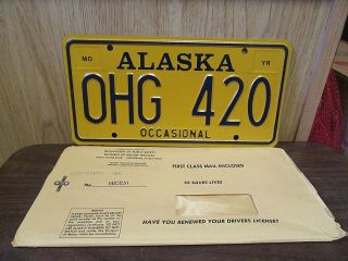 Vintage Alaska Occasional 420 License Plate Tag Ohg - 420 Cannabis Marijuana