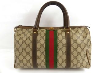 R1342 Auth Vintage Gucci Gg Supreme Canvas Sherry Line Boston Hand Bag