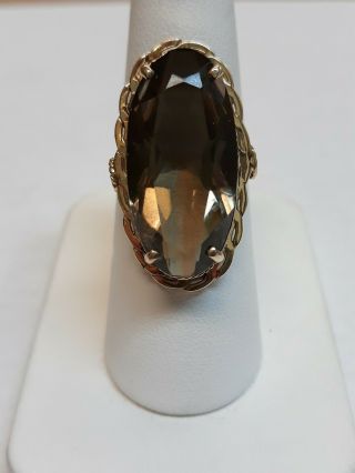Huge Vintage Estate Women ' s 14k Yellow Gold Smokey Quartz Ring Size 6.  5 51160 2