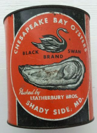 Vintage " Black Swan ",  Leatherbury,  Oyster Tin / Can - Chesapeake Bay