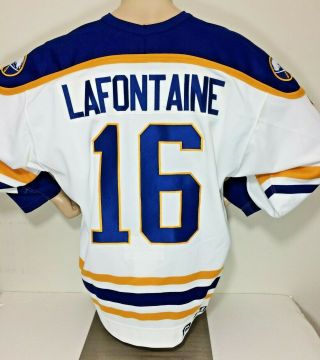 Vtg 1993 Pat Lafontaine Buffalo Sabres Authentic Ccm Hockey Jersey Fight Strap