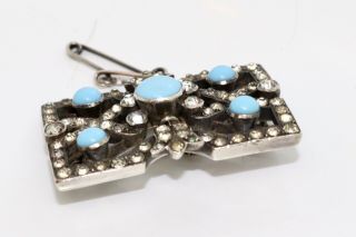 A Fine Antique Art Deco French Sterling Silver 950 Turquoise & Paste Brooch 3