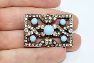 A Fine Antique Art Deco French Sterling Silver 950 Turquoise & Paste Brooch 5