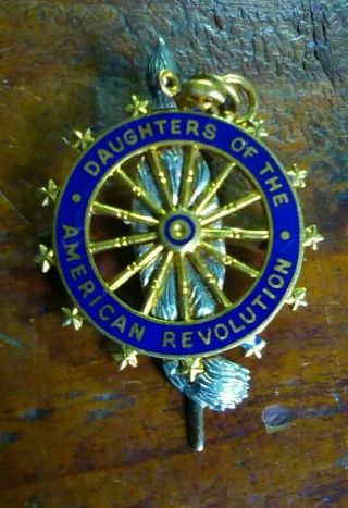Vintage Dar Pin Pendant Daughters Of The American Revolution - Gold W/ Name