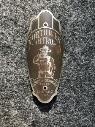 Rare Prewar Schwinn Northwest Patrol Brass Head Badge Arnold Schwinn & Cochicago